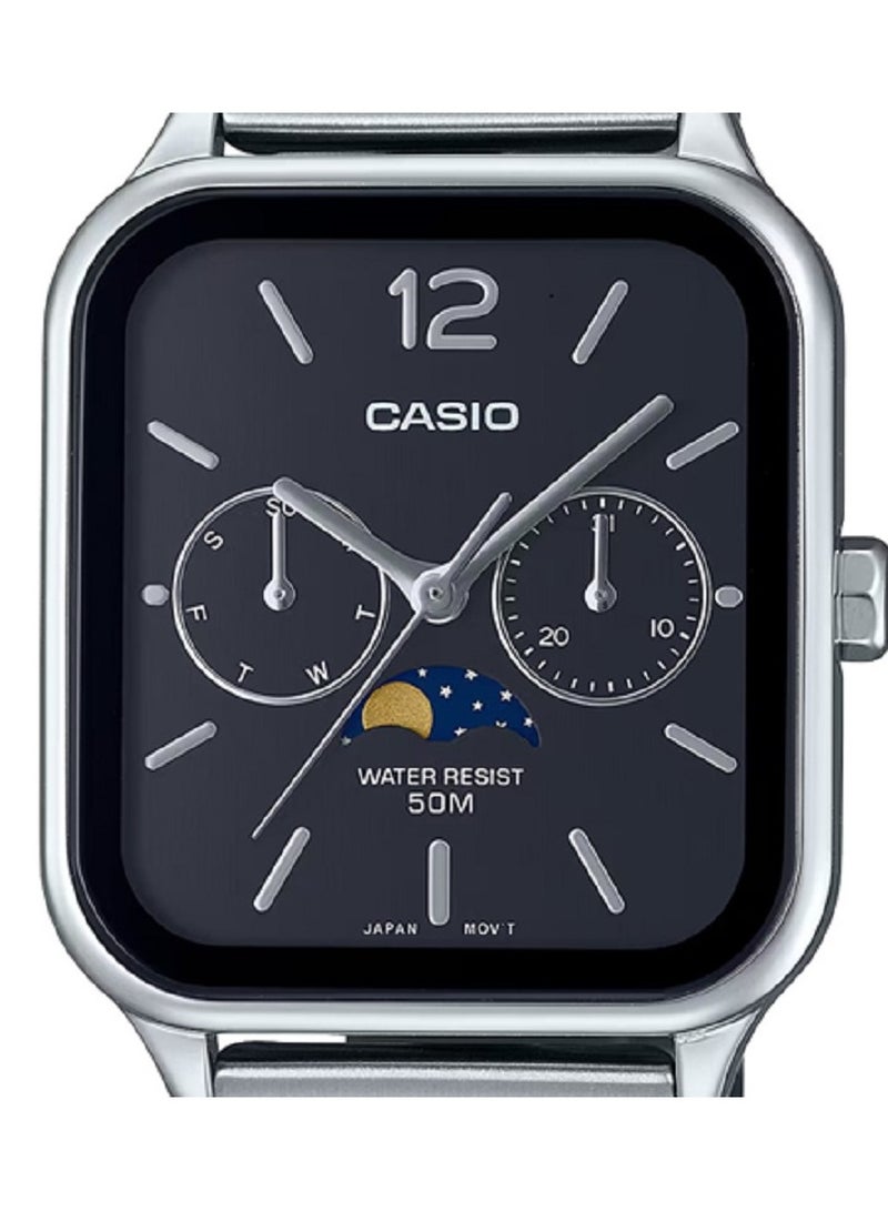 كاسيو ساعة كاسيو للرجال تصميم عصري وكلاسيكي قمري متعدد القرص مينا سوداء سوار ستانلس ستيل MTP-M305D-1AVDF - Image 4