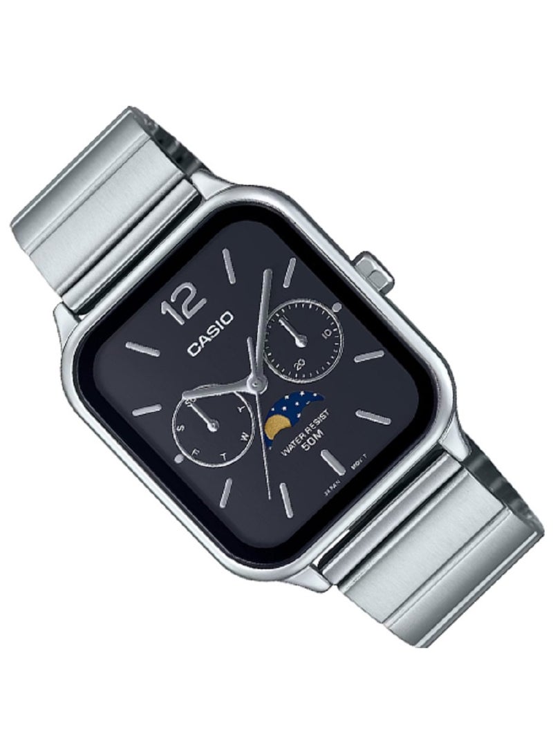 كاسيو ساعة كاسيو للرجال تصميم عصري وكلاسيكي قمري متعدد القرص مينا سوداء سوار ستانلس ستيل MTP-M305D-1AVDF - Image 3