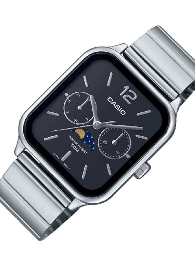كاسيو ساعة كاسيو للرجال تصميم عصري وكلاسيكي قمري متعدد القرص مينا سوداء سوار ستانلس ستيل MTP-M305D-1AVDF - Image 2