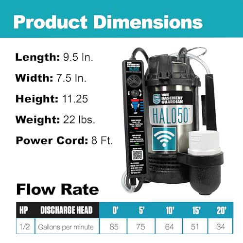 WAYNE HALO50 Smart Sump Pump – ½ HP Stainless Steel Basement Protection Pump, Up to 5,100 GPH – Digitally Connected Flood Protection with App Monitoring – Quiet Operation - Image 2