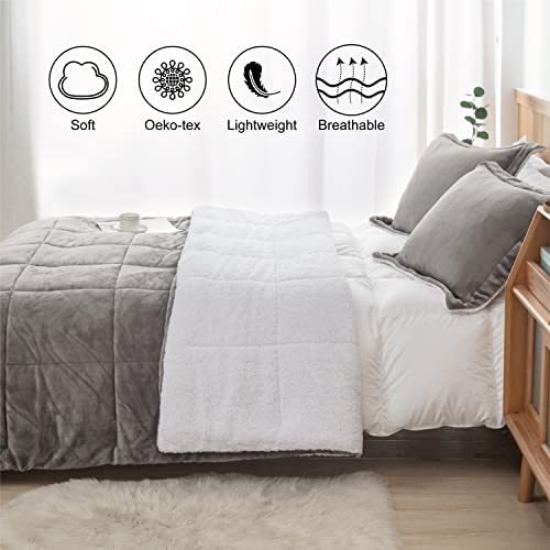 Seward Park Ultra Soft Sherpa Comforter Set Full Queen, Fall Winter All Season Down Alternative Bedding Sets Grey 3 Piece (1 Comforter and 2 Pillow Shams) - Image 2
