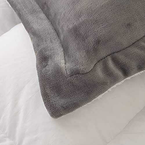 Seward Park Ultra Soft Sherpa Comforter Set Full Queen, Fall Winter All Season Down Alternative Bedding Sets Grey 3 Piece (1 Comforter and 2 Pillow Shams) - Image 5