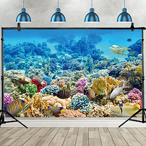 Eainb 7x5FT Under The Sea Backdrop for Photography Kids Girl Boy Birthday Party Fairyland Background for Wall Decors Party Banner Colorful Under The Sea Marine Life Coral Reef Photo Studio Props - Image 3