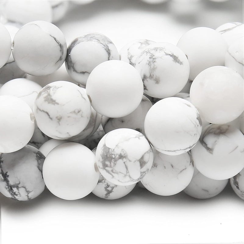AUREHEN Natural Matte White Turquoise Beads, 6MM Round Frosted Unpolished Loose Gemstone Beads for Bracelet Necklace Jewelry Making, Energy Stone Healing Power with Stretch Beading Cord - Image 3