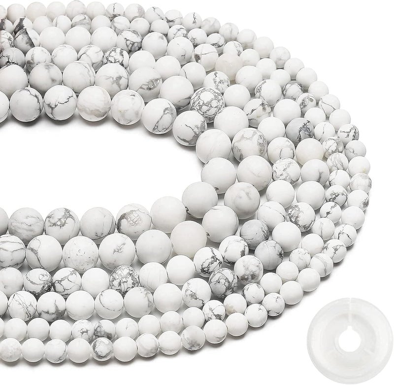 AUREHEN Natural Matte White Turquoise Beads, 6MM Round Frosted Unpolished Loose Gemstone Beads for Bracelet Necklace Jewelry Making, Energy Stone Healing Power with Stretch Beading Cord - Image 2