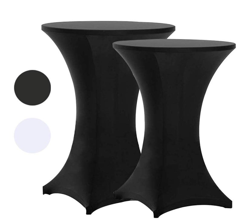 Tina 2 Pack 24x43 Inch Highboy Spandex Cocktail Table Covers Black Cocktail Table Spandex Covers Fitted Stretch Cocktail Table Tablecloth for Round Tables 2PC 24X43 Black