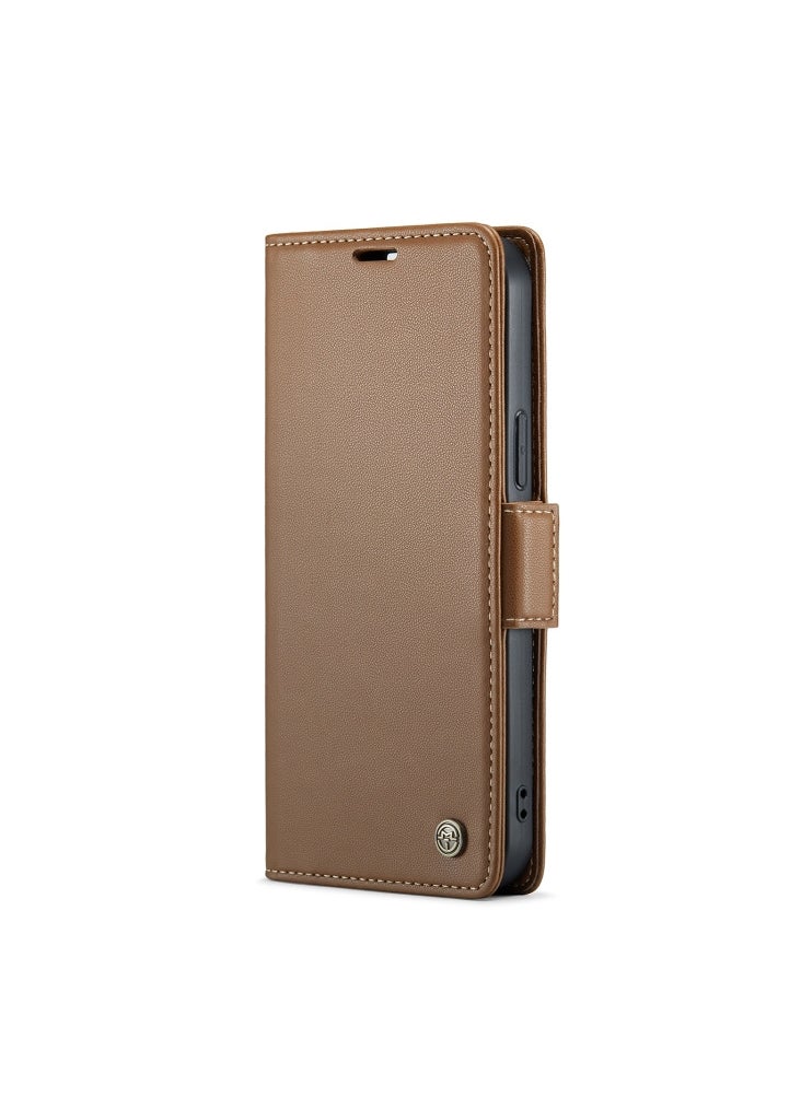 CaseMe Flip Wallet Case For iPhone 13 Pro Max [RFID Blocking] PU Leather Wallet Flip Folio Case with Card Holder Kickstand Shockproof Phone Cover (Brown)  - Image 1