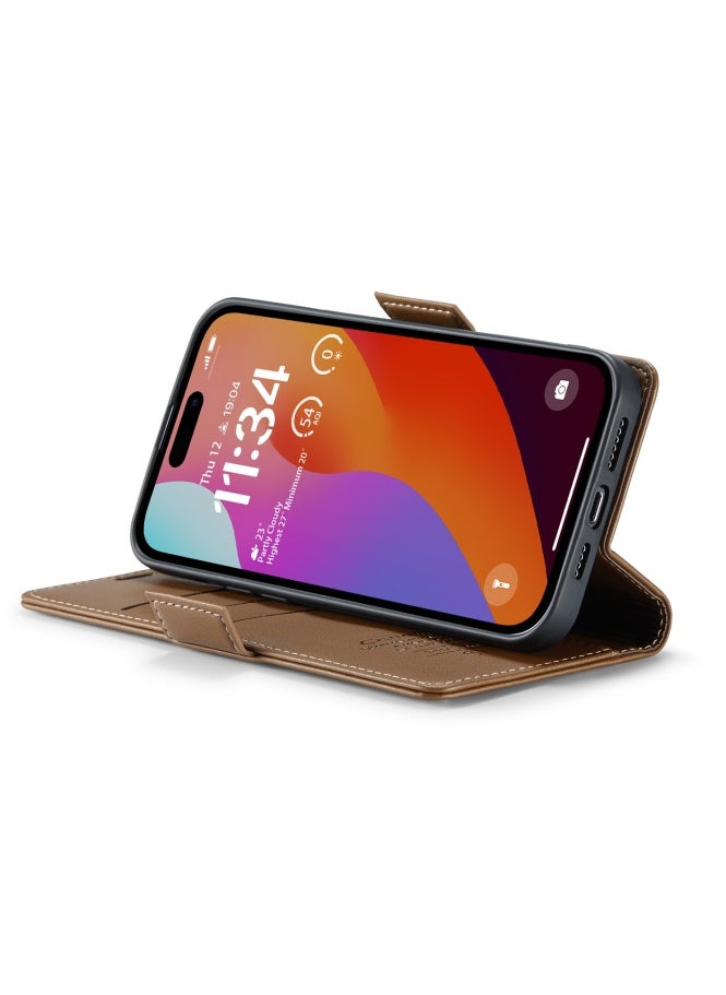 CaseMe Flip Wallet Case For iPhone 13 Pro Max [RFID Blocking] PU Leather Wallet Flip Folio Case with Card Holder Kickstand Shockproof Phone Cover (Brown)  - Image 4