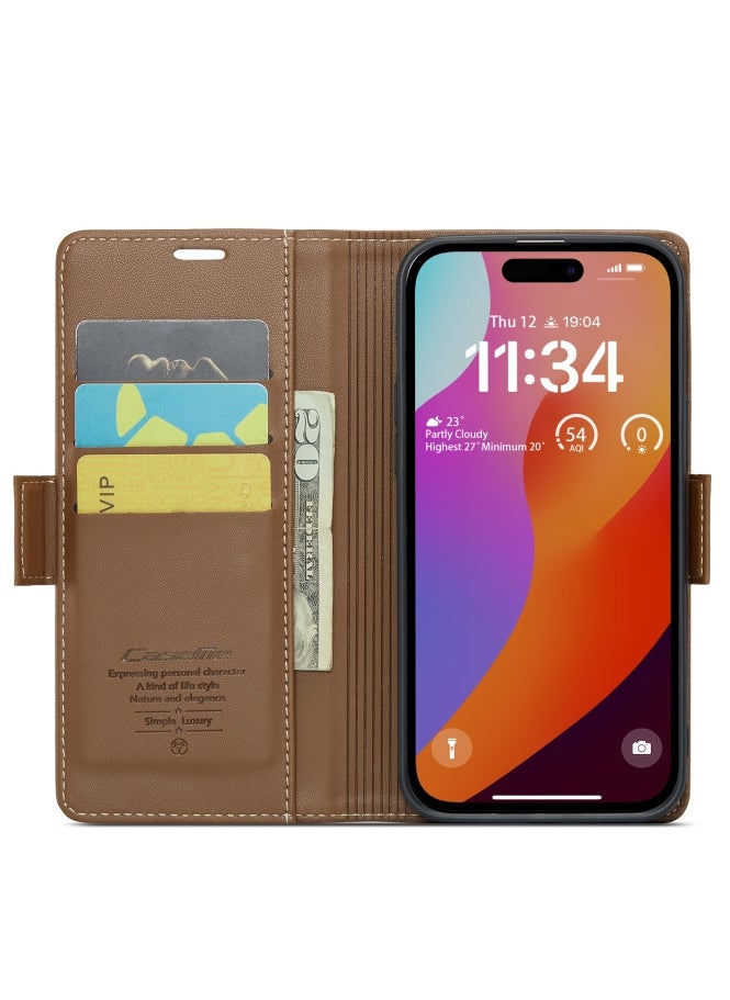 CaseMe Flip Wallet Case For iPhone 13 Pro Max [RFID Blocking] PU Leather Wallet Flip Folio Case with Card Holder Kickstand Shockproof Phone Cover (Brown)  - Image 5