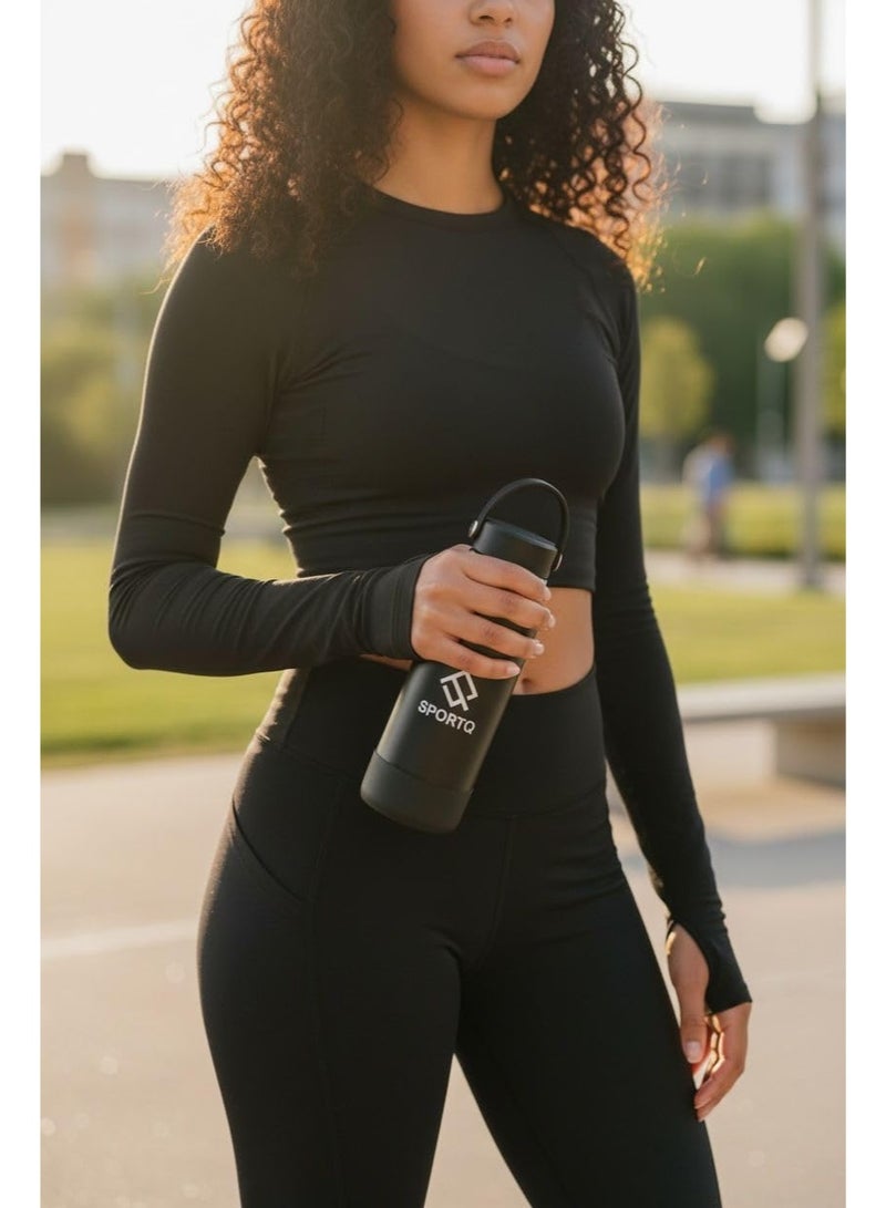 سبورت كيو زجاجة ماء حرارية SportQ®️سعة 1000 مل من ستانلس ستيل SUS304 – يحفظ السخونة 6 ساعات والبرودة 12 ساعة – مانعة للتسريب مع يد حمل قوية – مناسبة للجيم والرحلات والمدرسة(SetGo Bottel) - Image 2