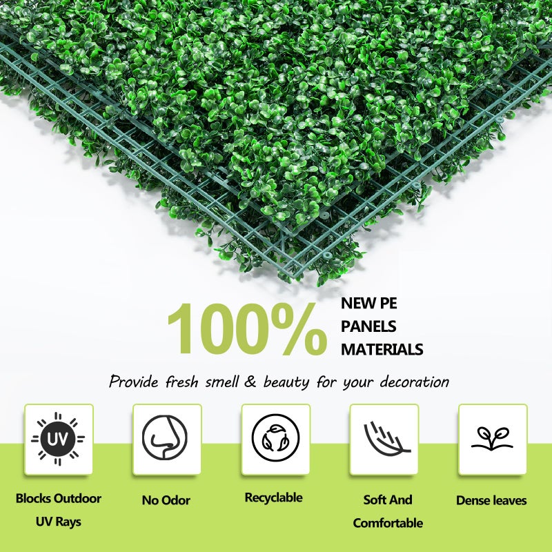 AOKIIE AOKIE 20"X20" Artificial Grass Wall, 12Pcs Boxwood Hedge Wall Panels UV-Anti Grass Backdrop Wall Decor, Greenery Privacy Hedge Screen for Indoor Outdoor Patio Balcony, Party Garden Fence Decor - Image 2