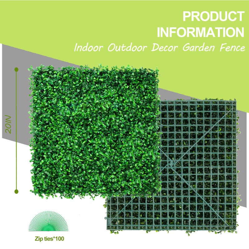 AOKIIE AOKIE 20"X20" Artificial Grass Wall, 12Pcs Boxwood Hedge Wall Panels UV-Anti Grass Backdrop Wall Decor, Greenery Privacy Hedge Screen for Indoor Outdoor Patio Balcony, Party Garden Fence Decor - Image 3