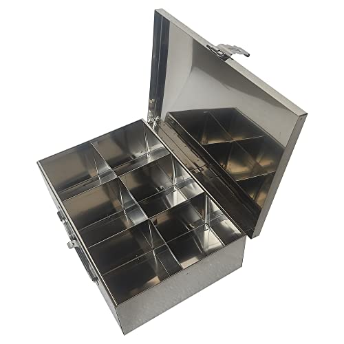 GinoSet Stainless Steel Spice Box, 6 Compartment, Masala Dabba Peti, Utility Container,(Steel)(W-10, H-3, L-7 Inch), Silver - Image 3