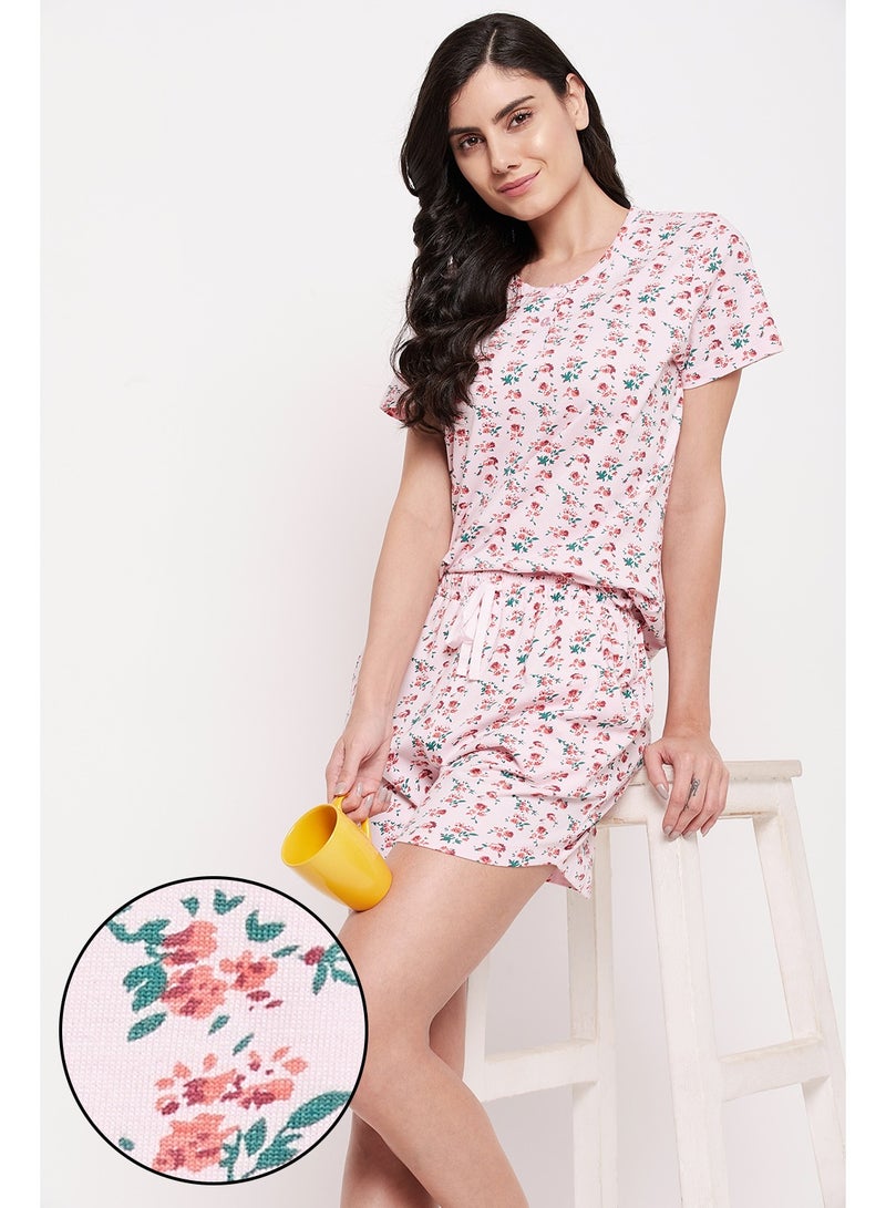 Clovia Pretty Florals Top & Shorts Set - 100% Cotton