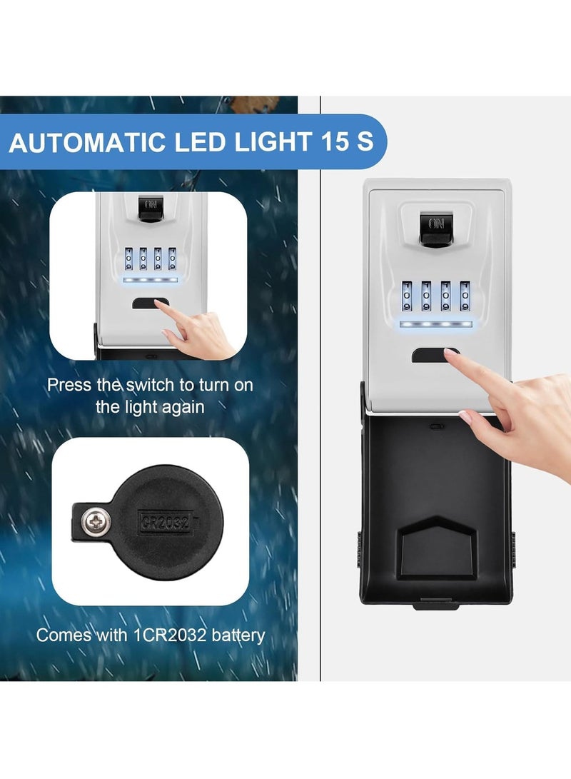 Zikra Key Safe with Shackle with LED Lighting, Key Lock Box Wall Mounted with 4-Digit Combination, Zinc Alloy Key Storage with Weatherproof Cover Key Lockbox Cabinet for Home Garage Office School - Image 1