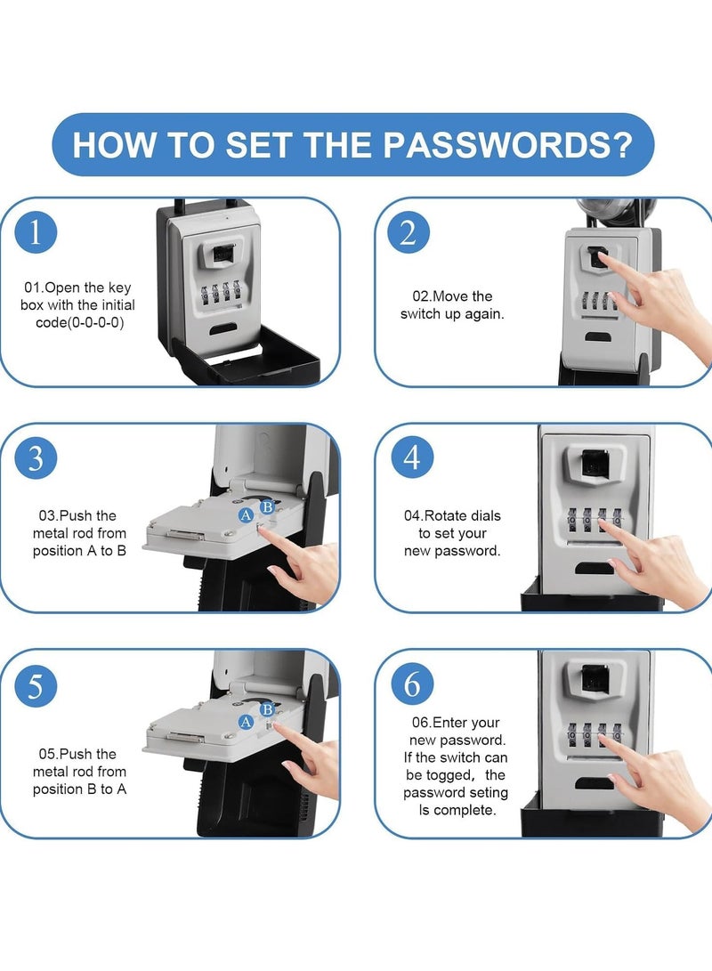 Zikra Key Safe with Shackle with LED Lighting, Key Lock Box Wall Mounted with 4-Digit Combination, Zinc Alloy Key Storage with Weatherproof Cover Key Lockbox Cabinet for Home Garage Office School - Image 5