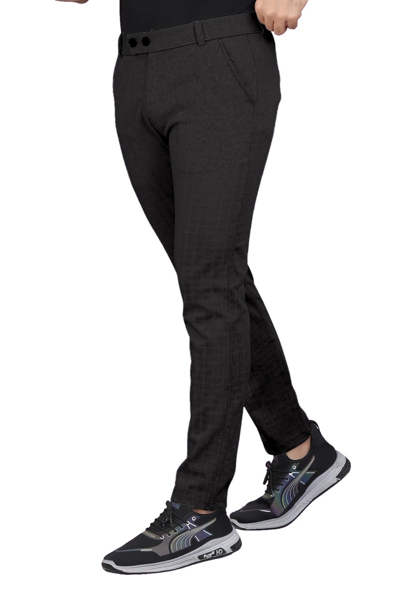Mehrang Men's Casual Textured Slim Fit Trousers, Formal Pants with Button Closure, Side Pockets (in, Numeric, 28, Regular, Black) - Image 2