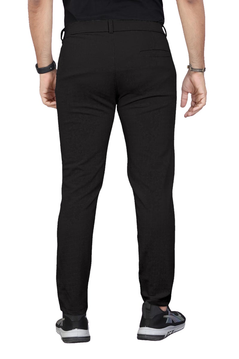 Mehrang Men's Casual Textured Slim Fit Trousers, Formal Pants with Button Closure, Side Pockets (in, Numeric, 28, Regular, Black) - Image 4