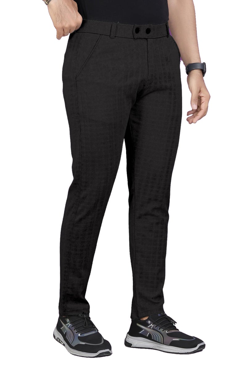 Mehrang Men's Casual Textured Slim Fit Trousers, Formal Pants with Button Closure, Side Pockets (in, Numeric, 28, Regular, Black) - Image 3