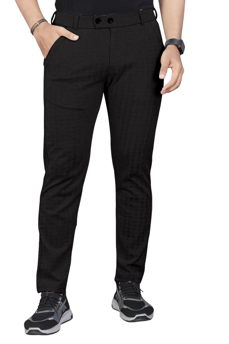 Mehrang Men's Casual Textured Slim Fit Trousers, Formal Pants with Button Closure, Side Pockets (in, Numeric, 28, Regular, Black) - Image 5
