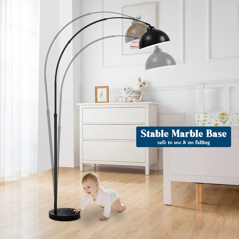 GoBright Modern Arc Floor Lamp with Metal Hanging Dome Shade, Industrial Adjustable Over the Couch Stand Up Light, Marble Base Farmhouse Tall Task/Reading Standing Lamp for Living Room Bedroom Office, Black - Image 4