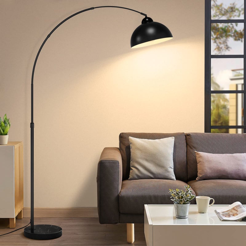 GoBright Modern Arc Floor Lamp with Metal Hanging Dome Shade, Industrial Adjustable Over the Couch Stand Up Light, Marble Base Farmhouse Tall Task/Reading Standing Lamp for Living Room Bedroom Office, Black - Image 1