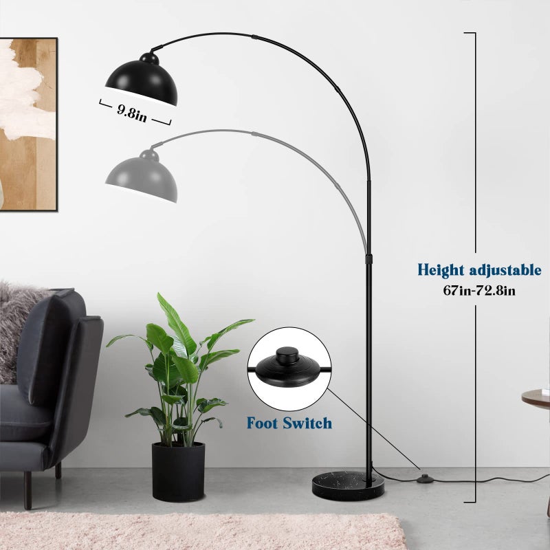 GoBright Modern Arc Floor Lamp with Metal Hanging Dome Shade, Industrial Adjustable Over the Couch Stand Up Light, Marble Base Farmhouse Tall Task/Reading Standing Lamp for Living Room Bedroom Office, Black - Image 2