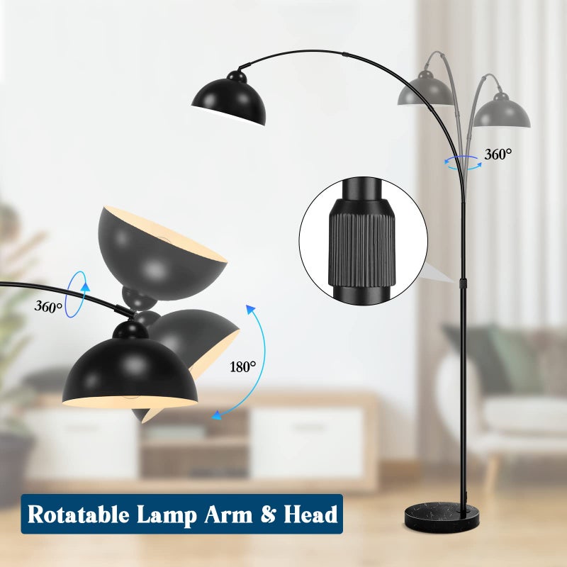 GoBright Modern Arc Floor Lamp with Metal Hanging Dome Shade, Industrial Adjustable Over the Couch Stand Up Light, Marble Base Farmhouse Tall Task/Reading Standing Lamp for Living Room Bedroom Office, Black - Image 3
