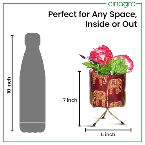 CINAGRO Metal Flower Vase Planter Pot with Iron Stand, Pots for Plants, Plant Pots for Home Decoration, Succulent Pot, Indoor Planter Balcony Garden Decor (Size: 6X6 inch) Style: Cardinal Charm - Image 4