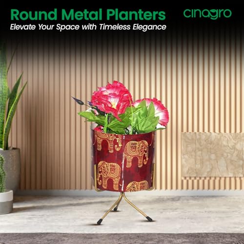 CINAGRO Metal Flower Vase Planter Pot with Iron Stand, Pots for Plants, Plant Pots for Home Decoration, Succulent Pot, Indoor Planter Balcony Garden Decor (Size: 6X6 inch) Style: Cardinal Charm - Image 2