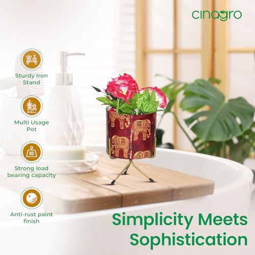 CINAGRO Metal Flower Vase Planter Pot with Iron Stand, Pots for Plants, Plant Pots for Home Decoration, Succulent Pot, Indoor Planter Balcony Garden Decor (Size: 6X6 inch) Style: Cardinal Charm - Image 3