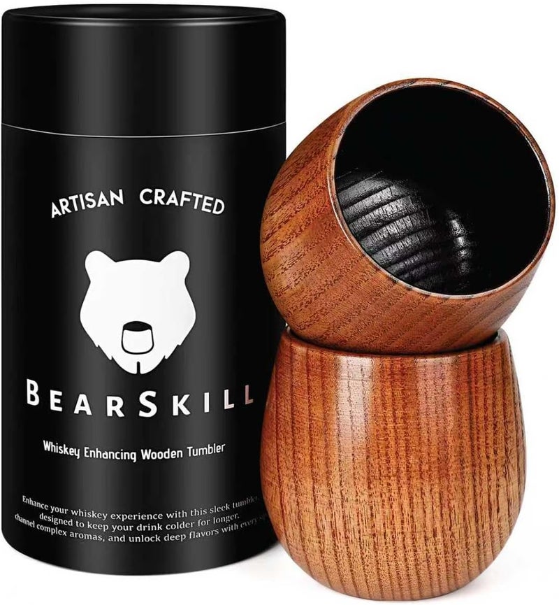 BearSkill Charred Wooden Bourbon Drinking Glass, Whiskey Tumbler, Bourbon Gifts for Men - Wooden Old Fashioned Glass | Great Whiskey Gifts for Men - Image 1