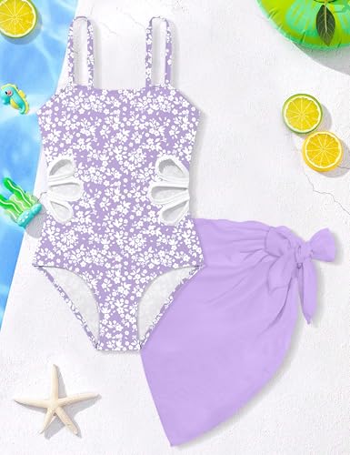 TALLWH Girls Bathing Suits Size 7-8 Adjustable Straps Cut Out One Piece Swimsuit with Solid Color Cover Up Skirt One Piece Bathing Suit Girls Size 8 Swimsuit - Image 5