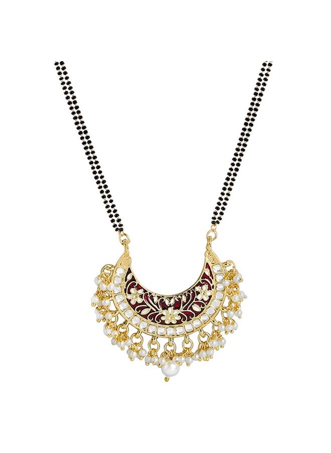 I Jewels I Jewels 18k Gold Plated Traditional Meena Work Pearl Studded Pendant with Black Bead Chain Mangalsutra for Women (D083M)  - Image 1