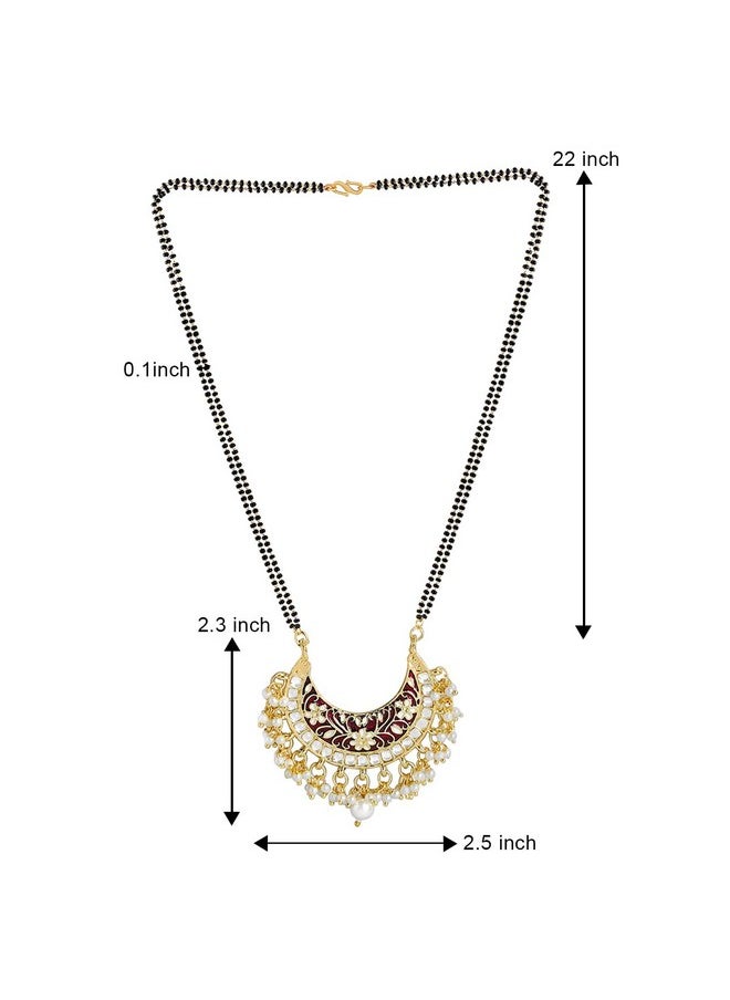 I Jewels I Jewels 18k Gold Plated Traditional Meena Work Pearl Studded Pendant with Black Bead Chain Mangalsutra for Women (D083M)  - Image 3