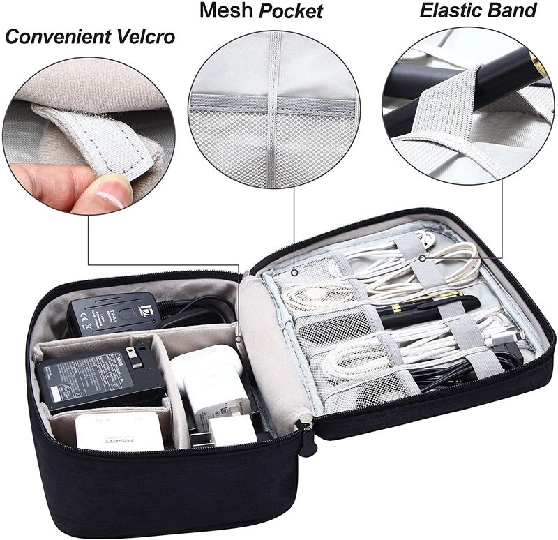 Handcuffs Travel Organiser for Electronic Accessories | Flexible Padded Dividers| Waterproof Foam Padding for Cables Chargers Hard Disk and Power Bank (Black) - Image 3
