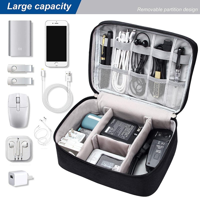 Handcuffs Travel Organiser for Electronic Accessories | Flexible Padded Dividers| Waterproof Foam Padding for Cables Chargers Hard Disk and Power Bank (Black) - Image 2
