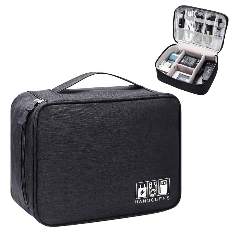 Handcuffs Travel Organiser for Electronic Accessories | Flexible Padded Dividers| Waterproof Foam Padding for Cables Chargers Hard Disk and Power Bank (Black) - Image 1