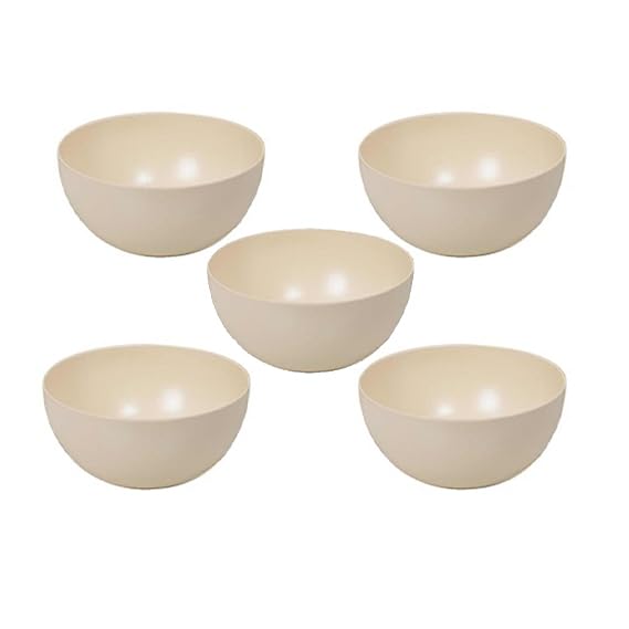 TRULY ECO SMART LIVING RETAIL Truly Eco Dinner Set - Bamboo Bowl Set - Non Toxic Reusable Dishwasher Safe Dinnerware Set, Eco-Friendly Biodegradable Crockery Set for Dining - Plain 330ml Bowl/Katori (Set of 5) - Image 1