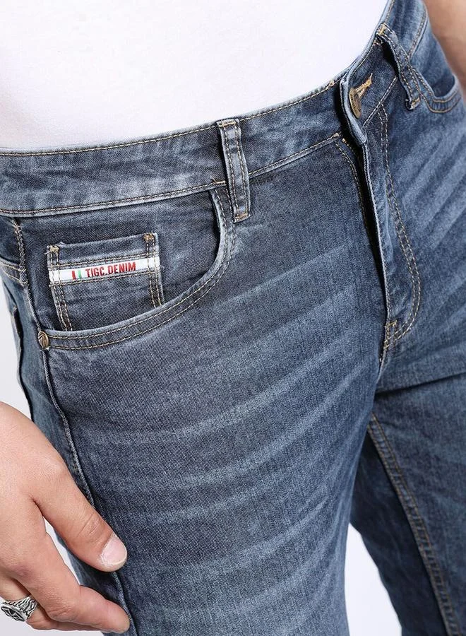 The Indian Garage Co Navy Blue Men Slim Fit Solid Jeans for Men | Best Price UAE