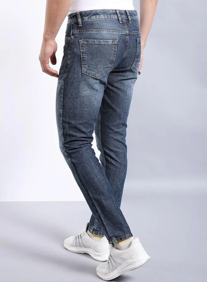 The Indian Garage Co Navy Blue Men Slim Fit Solid Jeans for Men | Best Price UAE