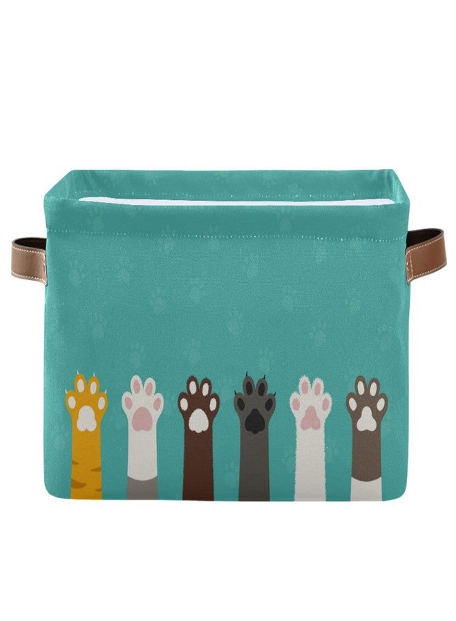 Kigai Foldable Rectangular Storage Baskets - Fabric Shelves Storage Bins with Leather Handles for Organizing Closet Clothes, Toys, Towels, Bedroom, Bathroom, Nursery, Office (Cute Cat Paws,1 PCS) - Image 1