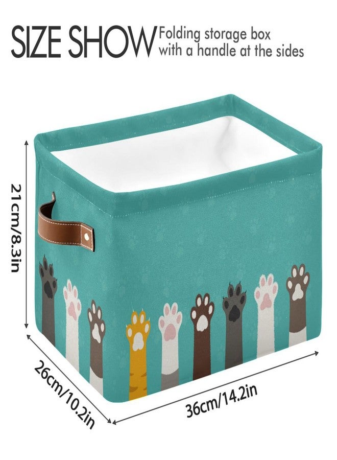 Kigai Foldable Rectangular Storage Baskets - Fabric Shelves Storage Bins with Leather Handles for Organizing Closet Clothes, Toys, Towels, Bedroom, Bathroom, Nursery, Office (Cute Cat Paws,1 PCS) - Image 3