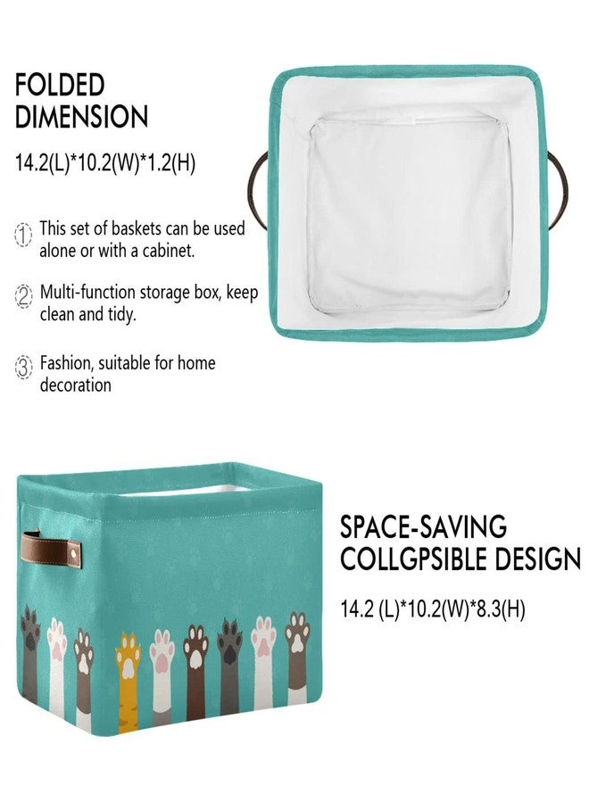 Kigai Foldable Rectangular Storage Baskets - Fabric Shelves Storage Bins with Leather Handles for Organizing Closet Clothes, Toys, Towels, Bedroom, Bathroom, Nursery, Office (Cute Cat Paws,1 PCS) - Image 2
