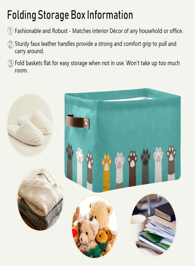 Kigai Foldable Rectangular Storage Baskets - Fabric Shelves Storage Bins with Leather Handles for Organizing Closet Clothes, Toys, Towels, Bedroom, Bathroom, Nursery, Office (Cute Cat Paws,1 PCS) - Image 5