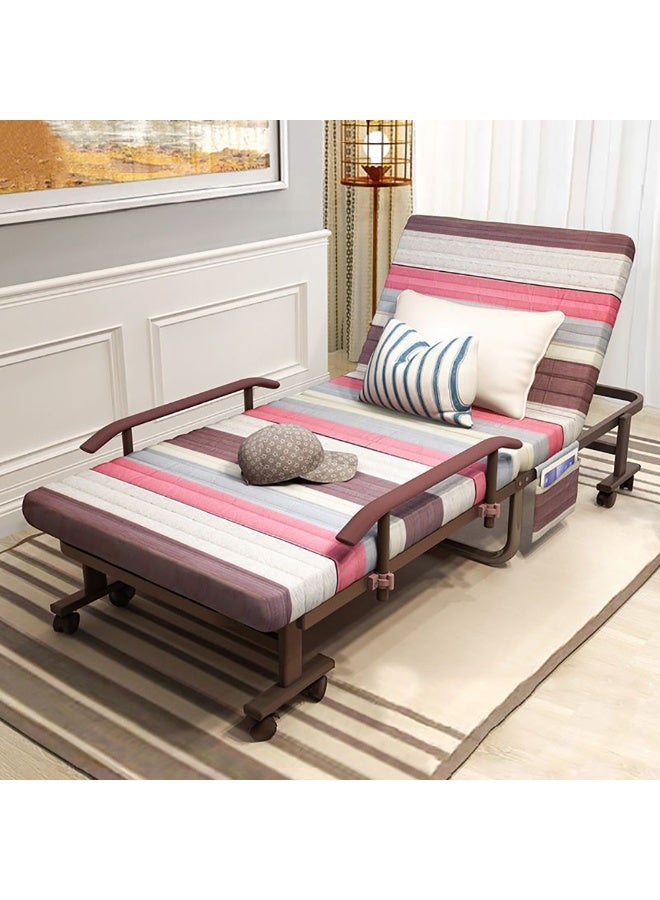Generic Folding Bed, 190 * 80cm Foldable Single Bed with Foam Mattress and Wheels for Napping and Guest Bed, Portable Rollaway Bed for Home Office, Metal Frame Adjustable Back  - Image 1