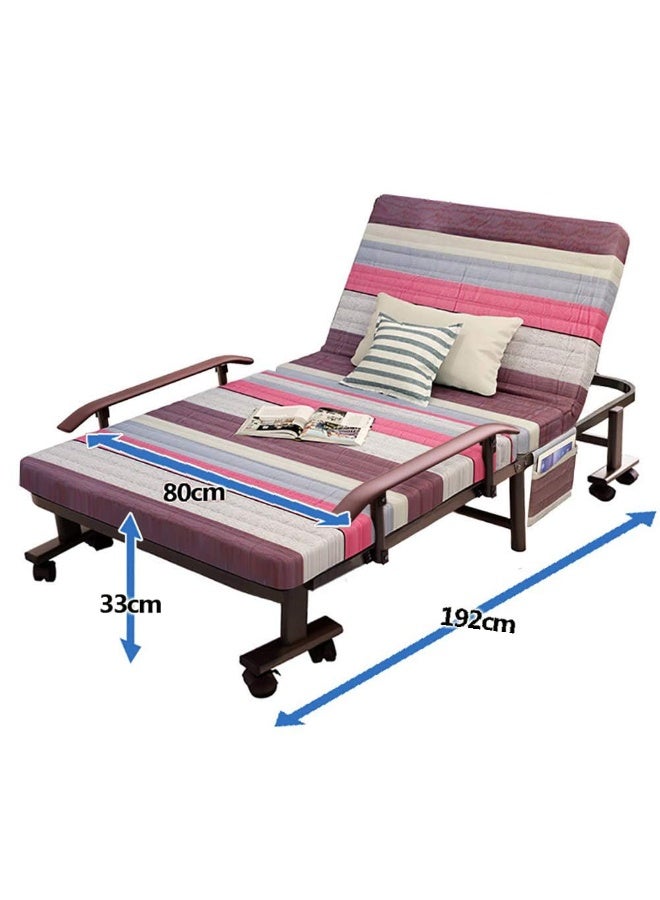 Generic Folding Bed, 190 * 80cm Foldable Single Bed with Foam Mattress and Wheels for Napping and Guest Bed, Portable Rollaway Bed for Home Office, Metal Frame Adjustable Back  - Image 2