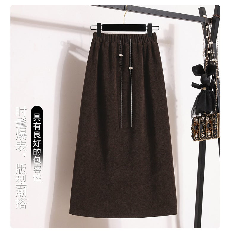 2023 New Autumn Elastic Waist Skirt Straight Sheath Dress Chubby Girl Pear-Shaped Mid-Length Skirt For Women