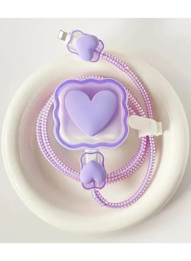 Eagel purple Love Heart Charging Cable Protectors Cute Charger Protector for I phone Charger Cover Case - Image 1