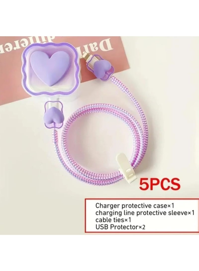 Eagel purple Love Heart Charging Cable Protectors Cute Charger Protector for I phone Charger Cover Case - Image 2
